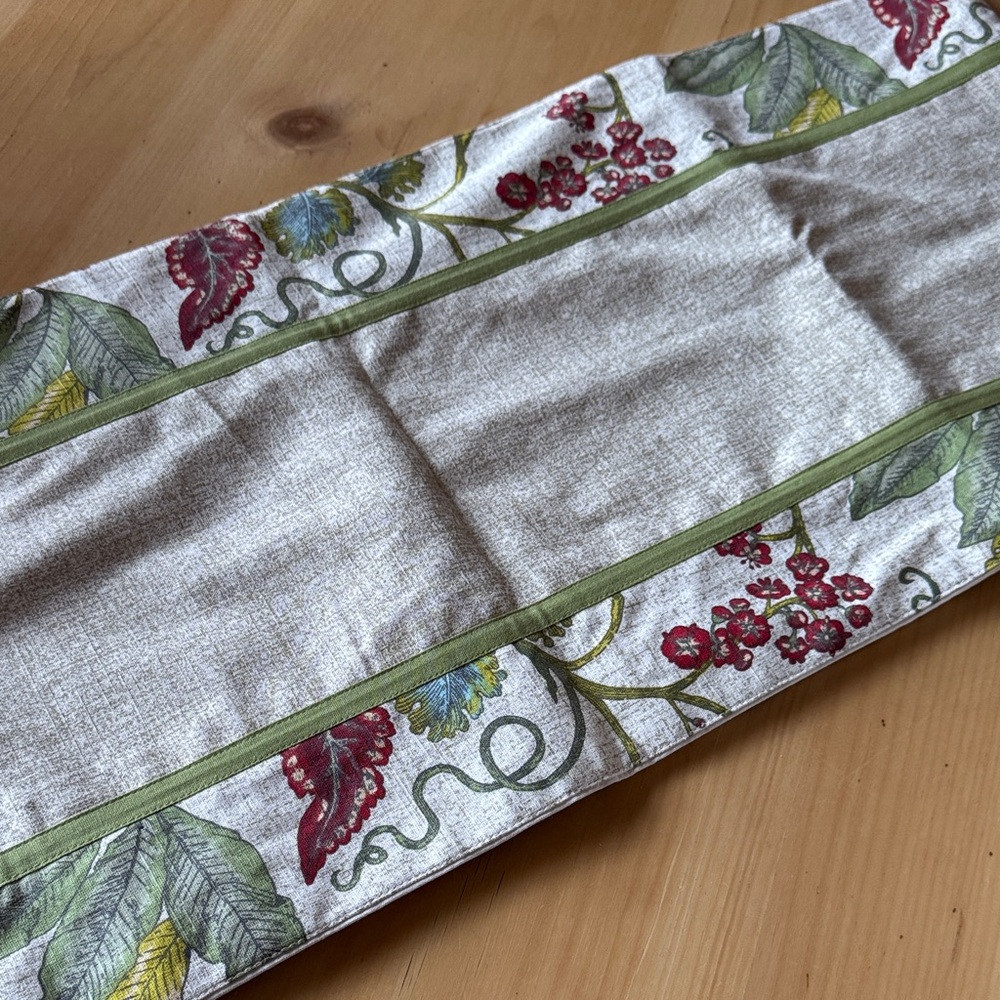 Floral Table Runner with Green and Red Accents